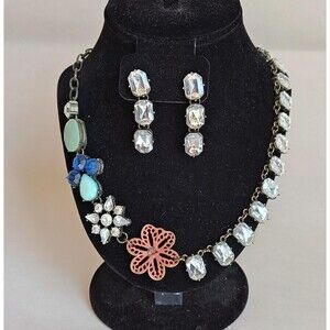 Plunder Crystal Statement Necklace Earrings Set‎ Floral Briolette Jewelry Gift